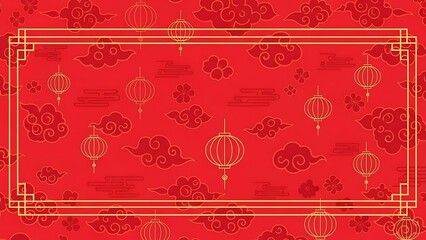 Decorative red pattern with lanterns and clouds for festive designs