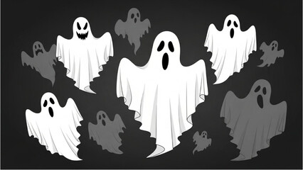 Group of ghostly figures floating in a dark environment viewed from the front
