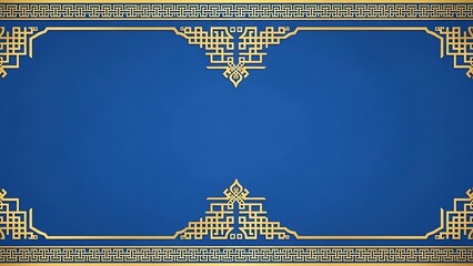Elegant blue and gold ornamental design with decorative border and copy space