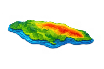 Jamaica island 3d topographic relief map showing colorful geographical elevation, caribbean travel and tourism concept