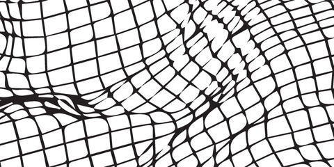 Obraz premium Abstract black and white fishnet pattern with distorted grid lines.