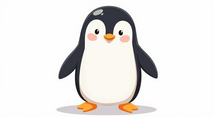 Obraz premium Cartoon penguin standing on one leg and looking at the camera