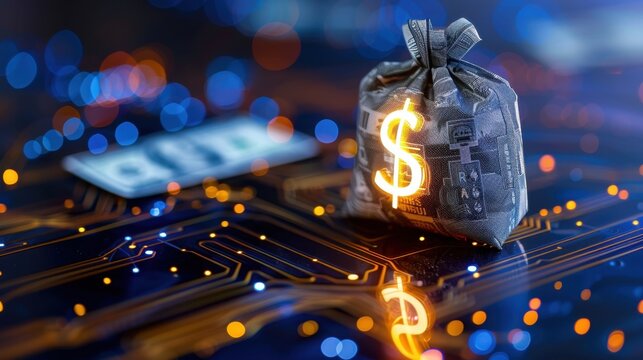 Digital Currency Concept with Dollar Symbol on Technology Background and Payment Processing Theme - Powered by Adobe