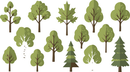 Collection of Stylized Green Trees and Foliage on White Background leaf leaves