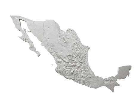 Collapsed map relief of mexico with textured elevation contours and embossed surface