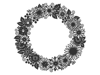 Black and white vector illustration of Autumn flower frame