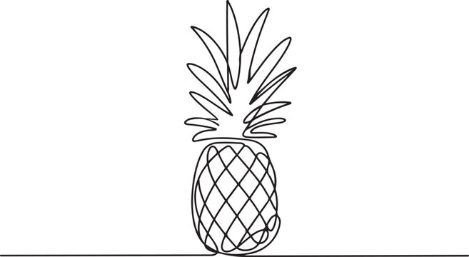 Pineapple tropical fruit in continuous line art drawing style.one line vector illustration with out background