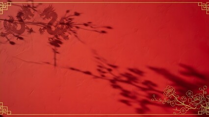 Elegant red backdrop with floral shadow and gold accents for festive themes