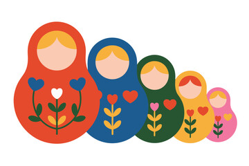 Obraz premium A colorful illustration of traditional Russian matryoshka dolls with floral designs
