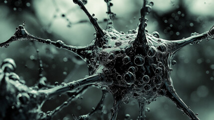 Abstract neuron-like structure with branching connections, evoking neural networks, brain activity, and intricate organic patterns for scientific or conceptual visuals