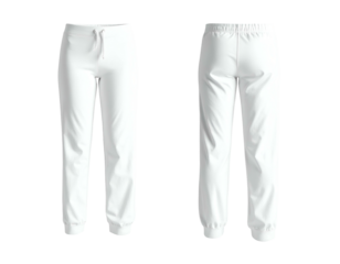 White athletic joggers with drawstring front and back views