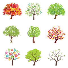 Set of isolated trees. A collection of trees in a minimalist style.