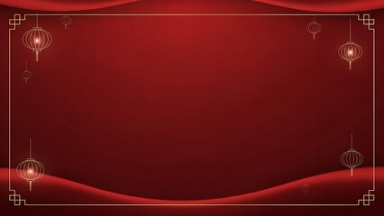 Elegant red backdrop with ornate lantern decorations and a decorative border