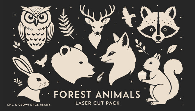 Forest animals laser cut pack with CNC and Glowforge ready designs