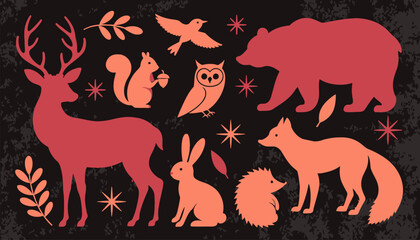 Vibrant forest animals in modern illustration style