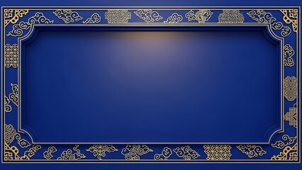 Elegant decorative frame with ornate gold and blue design copy space