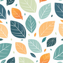 Seamless Pattern of Autumn Leaves in Various Warm and Cool Tones on a White Background with Subtle Texture and Natural Motif