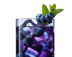Refreshing blueberry mint drink isolated on transparent background