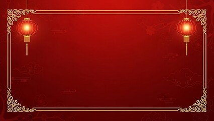 Elegant red background with golden frame and lanterns perfect for various designs