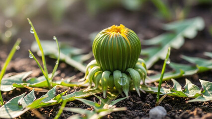 Young Green Plant Growing in Soil.