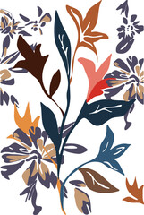 Modern abstract botanical art. Stylized floral shapes in earthy rust and navy tones. Creative organic leaf illustration for boho wall decor, textiles, and fashion prints