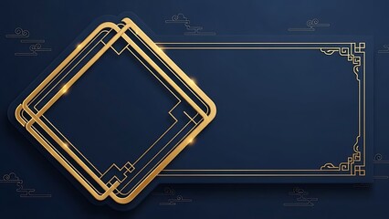 Elegant geometric gold frame design on a dark blue background with copy space