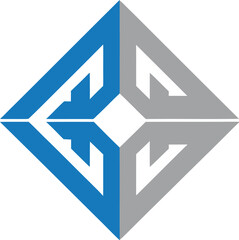 Abstract geometric emblem design featuring interlocking shapes in contrasting blue and gray tones suitable for corporate branding identity concepts.