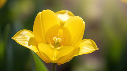 Vibrant Yellow Tulip Closeup with Blurred Background.