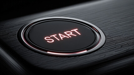 Modern glowing power button with the word “START,” symbolizing activation, technology, energy, and innovation, designed for digital interfaces, tech, and futuristic concepts