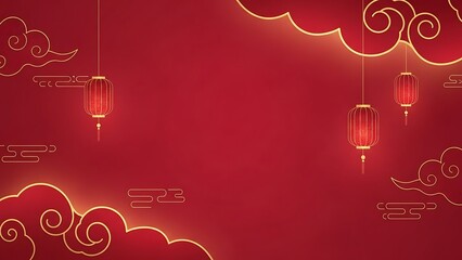 Festive red background with lanterns and glowing clouds for celebration