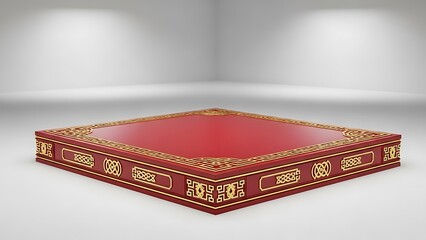 Fototapeta premium Elegant red platform with gold ornamentation isolated on white backdrop