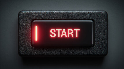 Modern glowing power button with the word “START,” symbolizing activation, technology, energy, and innovation, designed for digital interfaces, tech, and futuristic concepts