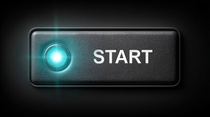 Modern glowing power button with the word “START,” symbolizing activation, technology, energy, and innovation, designed for digital interfaces, tech, and futuristic concepts
