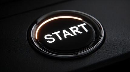 Modern glowing power button with the word “START,” symbolizing activation, technology, energy, and innovation, designed for digital interfaces, tech, and futuristic concepts
