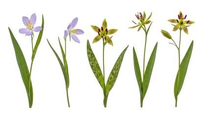Native wildflowers, isolated on white. Blandfordia grandiflora, Wurmbea, rare flora