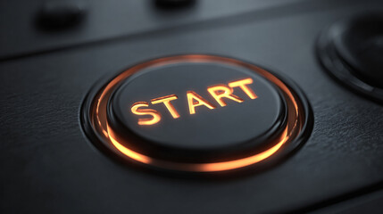 Modern glowing power button with the word “START,” symbolizing activation, technology, energy, and innovation, designed for digital interfaces, tech, and futuristic concepts