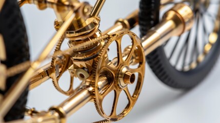 Intricate Golden Bicycle Gears and Mechanisms Showcasing Detailed Craftsmanship and Design Elements in Close-Up View