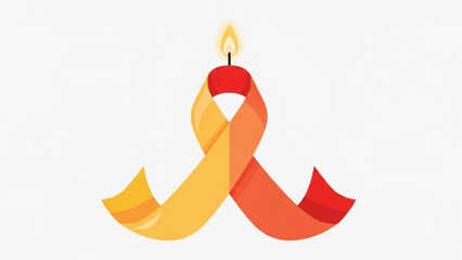 Vibrant red and orange awareness ribbon with lit candle on white background symbolizing hope and support for health causes with health awareness