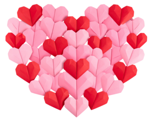 - Happy Mother’s Day banner with large origami heart, transparent background 