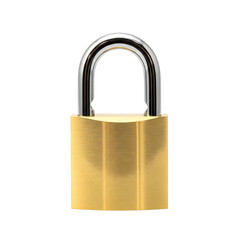 Naklejka premium Metal golden lock against on a white or transparent background. 