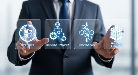 Businessman presenting risk management concepts digitally