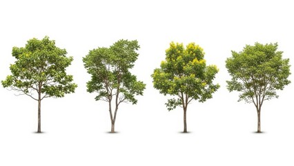 Isolated Trees Set, Green Foliage, Cutout on White Background - Nature, Forest