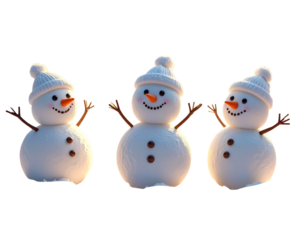  - Cute marshmallow snowmen characters playing on snowy ground