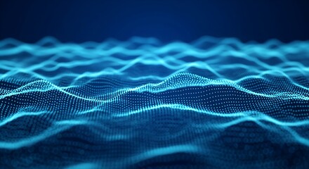 Vibrant blue digital wave pattern with glowing dots and lines