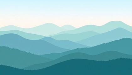 Obraz premium Serene landscape depicts layered mountain silhouettes in varying shades of blue