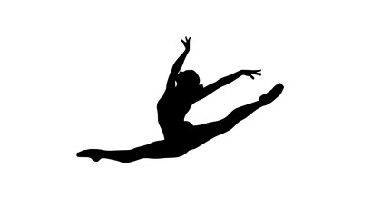 Ballerina split leap black silhouette female dancer vector illustration © MdGohurul
