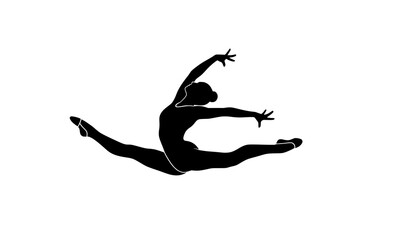 Female rhythmic gymnast dancer black silhouette flat vector illustration