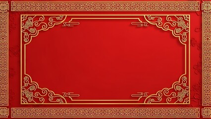 Obraz premium Elegant golden frame on red backdrop for design element and festive occasions