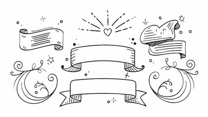 Hand drawn ribbons and banners with decorative elements