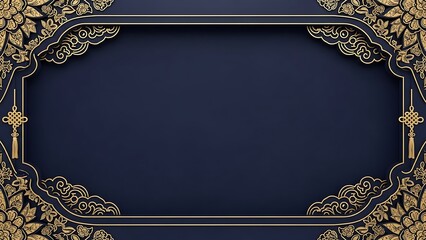 Elegant ornamental frame on blue background with floral patterns